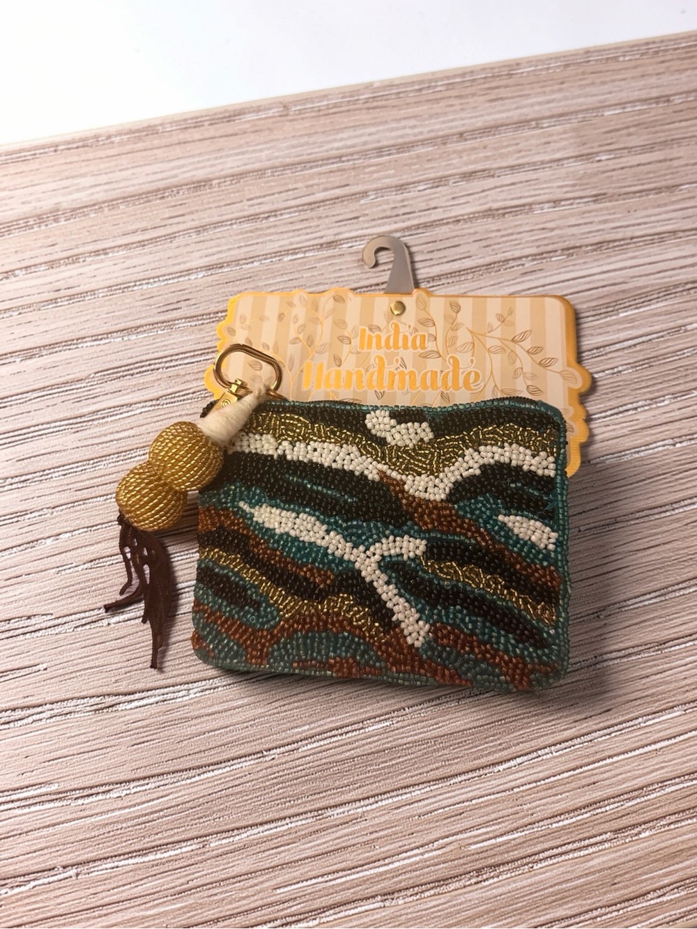 T.J.Maxx Beaded Cosmetic Pouch - Teal, Brown, White & Gold